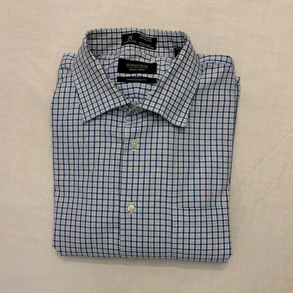 Nordstrom Men's White and Blue Plaid Shirt